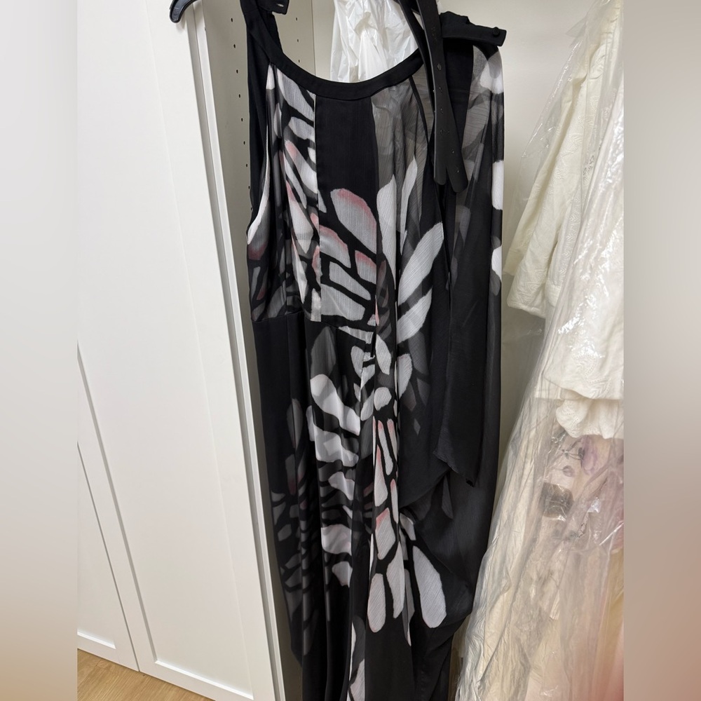 Halston Heritage Black and White Sheer Sleeve Dress - Picture 2 of 6